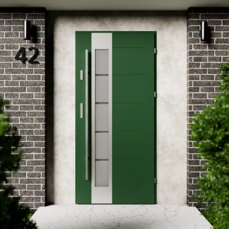 Drzwi zewnętrzne stalowe do domu Sanda Inox 72mm z antabą/pochwytem energooszczędne Ud-1.3 lustro weneckie szyba mleczna Program Czyste Powietrze