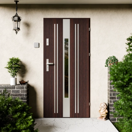 Elegant Inox CK drzwi zewnętrzne 72 mm z klamką energooszczędne Ud-1.3 przeszklone lustro weneckie szyba mleczna Program Czyste Powietrze