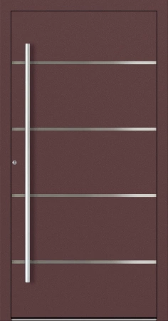 Drzwi zewnętrzne wejściowe domu aluminiowe na wymiar 90mm RC2 pochwyt/antaba Premium KOBBE energooszczędne RAL na zamówienie czerwono brązowe M02