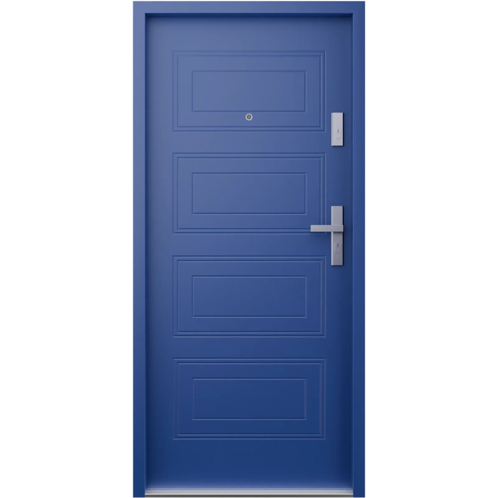 Drzwi wewnątrzklatkowe antywłamaniowe RC3 z Certyfikatem akustyczne wyciszające 47 dB 55 mm stalowe z tłoczeniami z klamką inox srebrną niebieskie T34