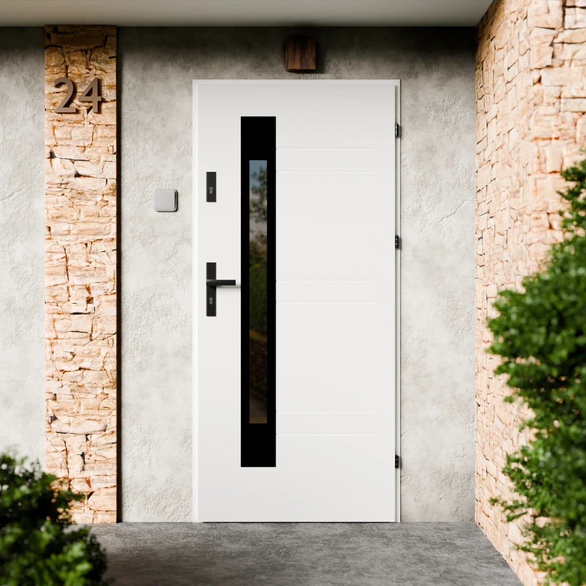Drzwi zewnętrzne stalowe do domu Weno Black 72mm z klamką czarną energooszczędne Ud=1.3 lustro weneckie szyba mleczna Program Czyste Powietrze