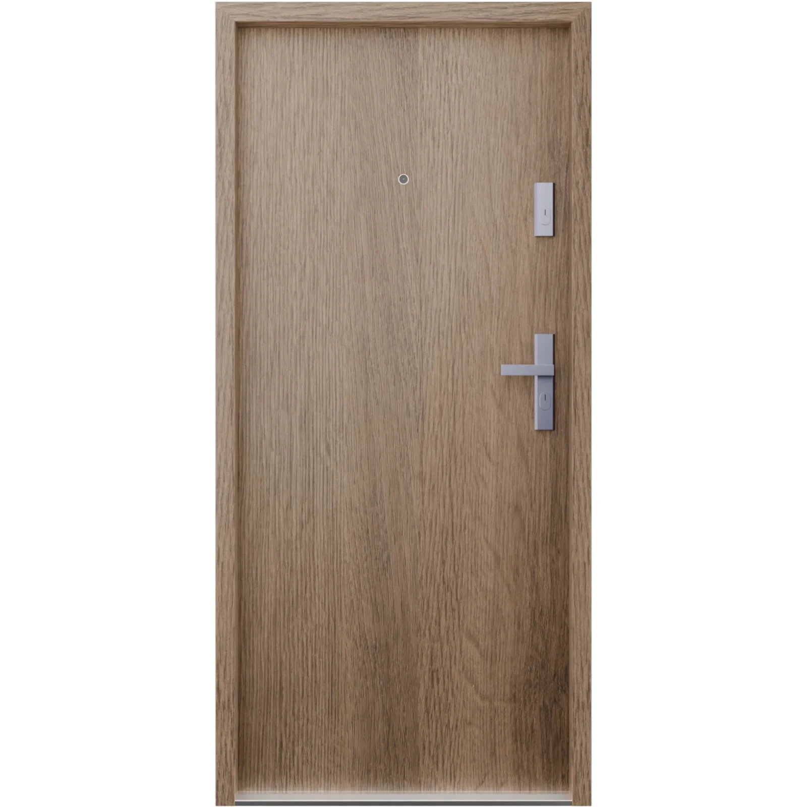 Drzwi wewnątrzklatkowe antywłamaniowe RC3 z Certyfikatem akustyczne wyciszające 47 dB 55 mm stalowe gładkie z klamką inox srebrną dąb trufla G00