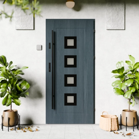 Quarto Black CK drzwi zewnętrzne 72 mm z antabą/pochwytem energooszczędne Ud-1.3 przeszklone reflex brązowy szyba mleczna Program Czyste Powietrze