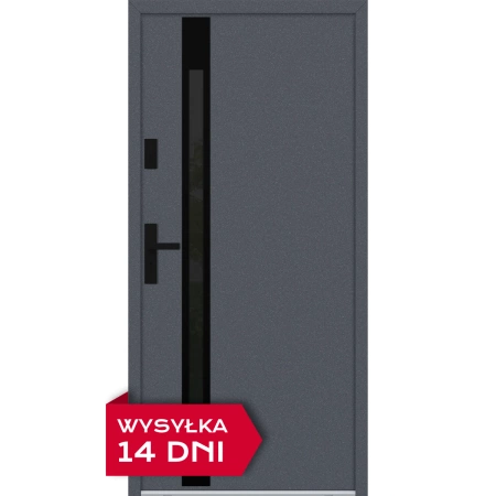 Drzwi zewnętrzne do domu stalowo aluminiowe 68 mm z szybą i czarnymi okuciami ATU68 wiele kolorów Program Czyste Powietrze M534