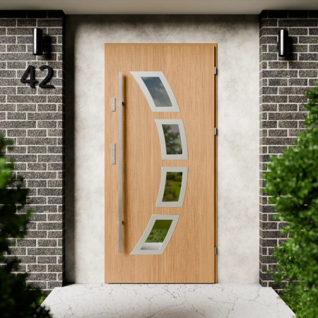 Cinea Inox CK drzwi zewnętrzne 72 mm z antabą/pochwytem energooszczędne Ud-1.3 przeszklone lustro weneckie szyba mleczna Program Czyste Powietrze