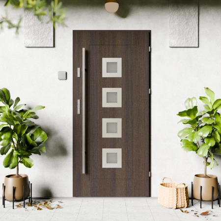 Quarto Inox CK drzwi zewnętrzne 72 mm z antabą/pochwytem energooszczędne U <= 1.3 przeszklone lustro weneckie szyba mleczna Program Czyste Powietrze
