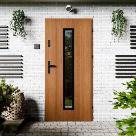 Drzwi zewnętrzne stalowe do domu Presto Black 72mm z klamką czarną energooszczędne Ud-1.3 lustro weneckie szyba mleczna Program Czyste Powietrze