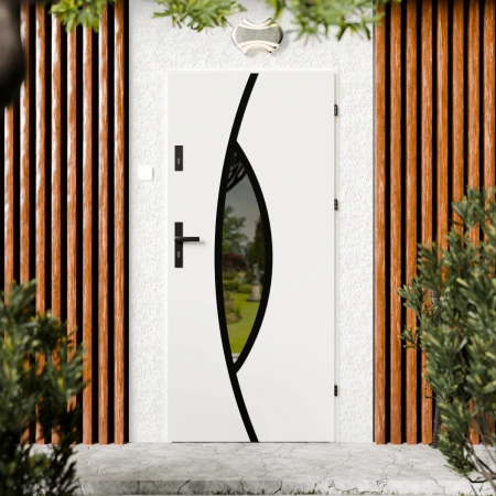 Maestro Black CK drzwi zewnętrzne 72 mm z klamką czarną energooszczędne Ud-1.3 przeszklone lustro weneckie szyba mleczna Program Czyste Powietrze