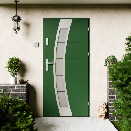 Efekta Inox CK drzwi zewnętrzne 72 mm z klamką energooszczędne Ud-1.3 przeszklone lustro weneckie szyba mleczna Program Czyste Powietrze