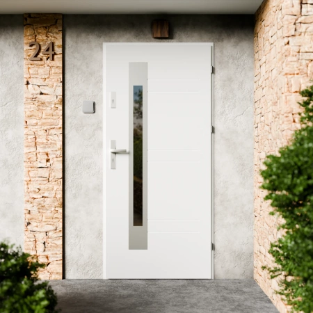 Weno Inox CK drzwi zewnętrzne 72 mm z klamką energooszczędne Ud-1.3 przeszklone lustro weneckie szyba mleczna Program Czyste Powietrze