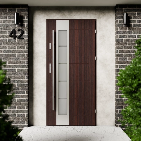 Sanda Inox CK drzwi zewnętrzne 72 mm z antabą/pochwytem energooszczędne Ud-1.3 przeszklone lustro weneckie szyba mleczna Program Czyste Powietrze