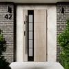 Drzwi zewnętrzne stalowe do domu Sanda Black 72mm z antabą/pochwytem energooszczędne Ud=1.3 lustro weneckie szyba mleczna Program Czyste Powietrze