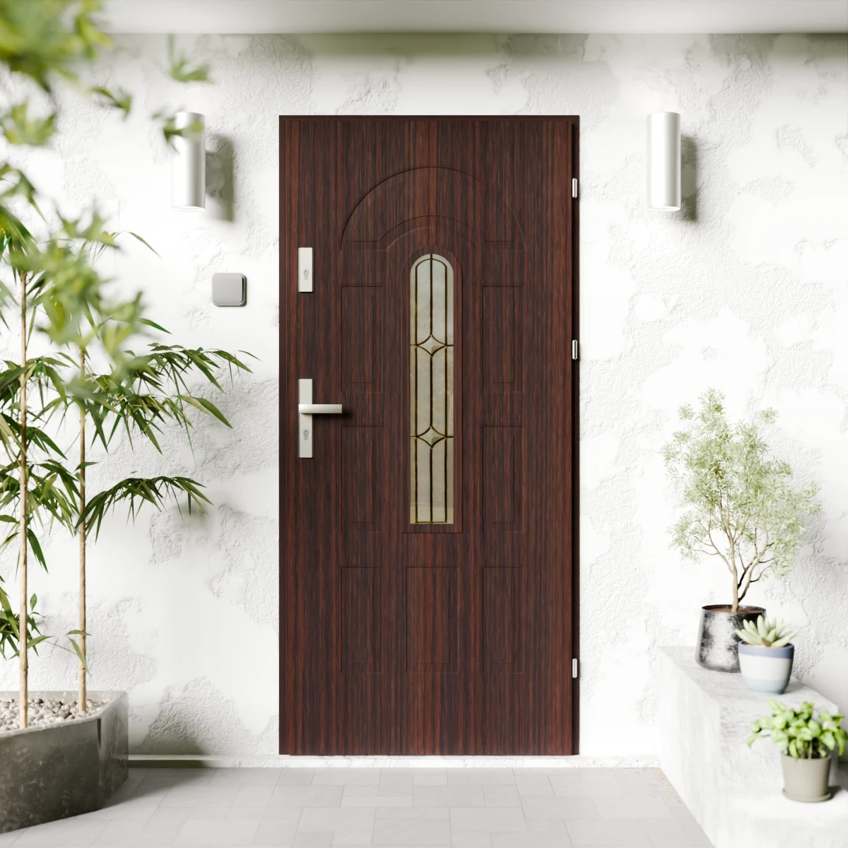 Drzwi zewnętrzne stalowe do domu Retro Inox 72mm z klamką srebrną energooszczędne Ud=1.3 z szybą Program Czyste Powietrze