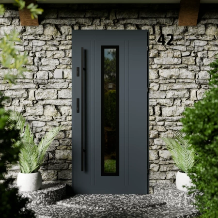 Presto Black CK drzwi zewnętrzne 72 mm z antabą/pochwytem energooszczędne Ud-1.3 przeszklone lustro weneckie szyba mleczna Program Czyste Powietrze