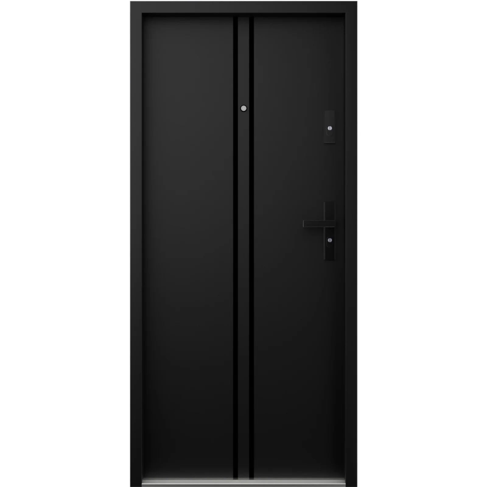 Drzwi wewnątrzklatkowe antywłamaniowe RC3 z Certyfikatem akustyczne wyciszające 47 dB 55 mm stalowe z klamką czarną i aplikacjami czarne A7