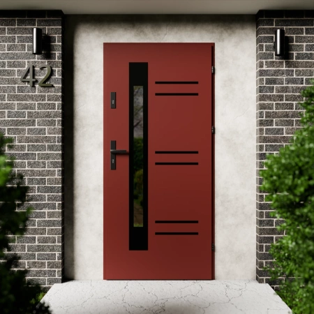 Pina Black CK drzwi zewnętrzne 72 mm z klamką czarną energooszczędne Ud-1.3 przeszklone lustro weneckie szyba mleczna Program Czyste Powietrze