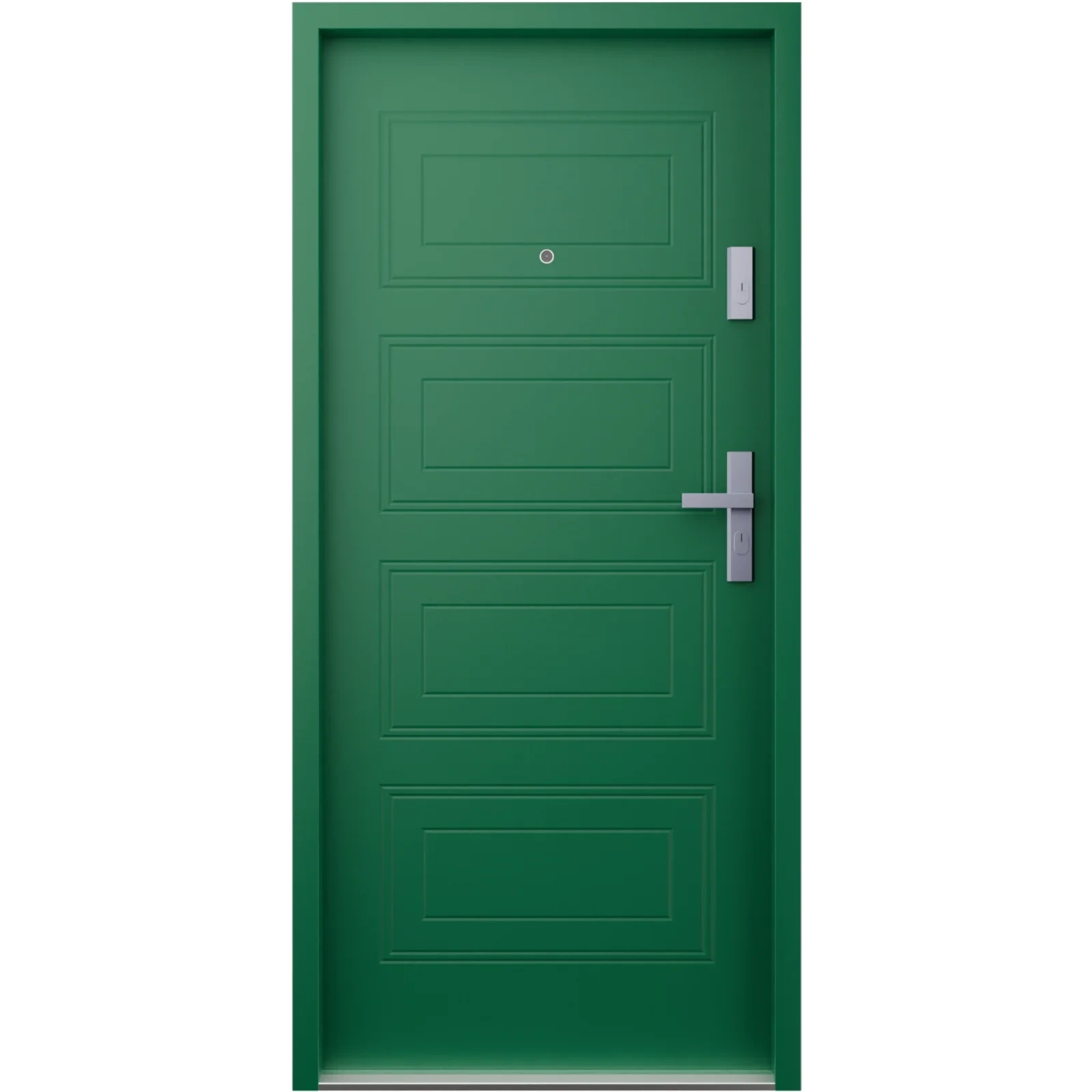 Ekonomiczne drzwi wewnątrzklatkowe wejściowe do mieszkania z klatki schodowej 55 mm stalowe zielone T34