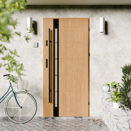 Drzwi zewnętrzne stalowe do domu Toreno Black 72mm z antabą/pochwytem energooszczędne Ud=1.3 lustro weneckie szyba mleczna Program Czyste Powietrze