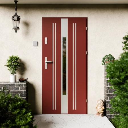 Drzwi zewnętrzne stalowe do domu Elegant Inox 72mm z klamką energooszczędne Ud=1.3 przeszklone lustro weneckie szyba mleczna Program Czyste Powietrze