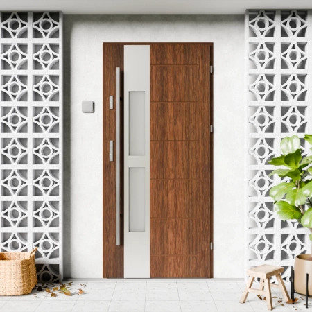 Anda Inox CK drzwi zewnętrzne 72 mm z antabą/pochwytem energooszczędne Ud-1.3 przeszklone lustro weneckie szyba mleczna Program Czyste Powietrze