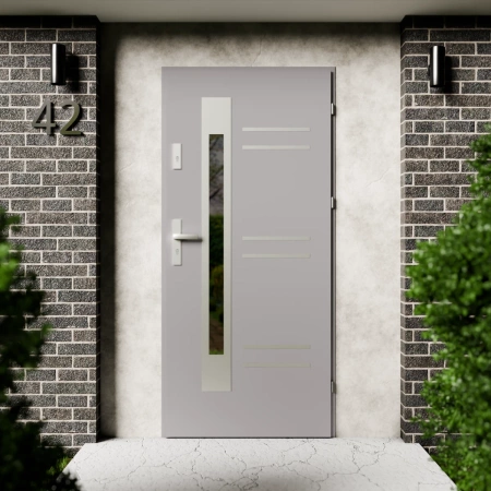Pina Inox CK drzwi zewnętrzne 72 mm z klamką energooszczędne Ud-1.3 przeszklone lustro weneckie szyba mleczna Program Czyste Powietrze