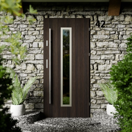 Presto Inox CK drzwi zewnętrzne 72 mm z antabą/pochwytem energooszczędne Ud-1.3 przeszklone lustro weneckie szyba mleczna Program Czyste Powietrze