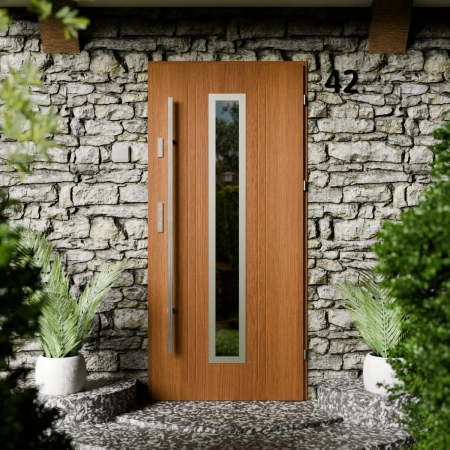 Drzwi zewnętrzne stalowe do domu Presto Inox 72mm z antabą/pochwytem energooszczędne Ud=1.3 lustro weneckie szyba mleczna Program Czyste Powietrze