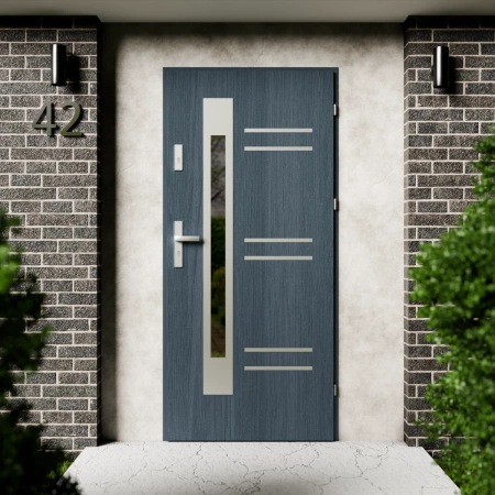 Pina Inox CK drzwi zewnętrzne 72 mm z klamką energooszczędne Ud-1.3 przeszklone lustro weneckie szyba mleczna Program Czyste Powietrze