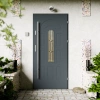 Drzwi zewnętrzne stalowe do domu Retro Inox 72mm z antabą/pochwytem energooszczędne Ud=1.3 przeszklone Program Czyste Powietrze