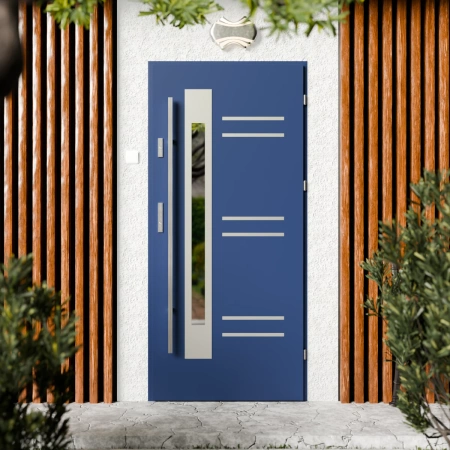 Drzwi zewnętrzne stalowe do domu Pina Inox 72mm z antabą/pochwytem energooszczędne Ud=1.3 lustro weneckie szyba mleczna Program Czyste Powietrze