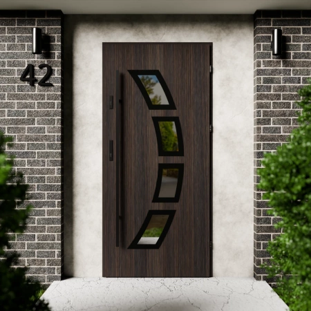 Cinea Black CK drzwi zewnętrzne 72 mm z antabą/pochwytem energooszczędne Ud-1.3 przeszklone lustro weneckie szyba mleczna Program Czyste Powietrze