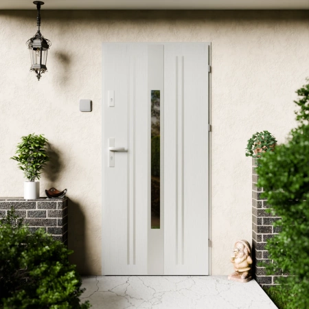 Drzwi zewnętrzne stalowe do domu Elegant Inox 72mm z klamką energooszczędne Ud=1.3 przeszklone lustro weneckie szyba mleczna Program Czyste Powietrze