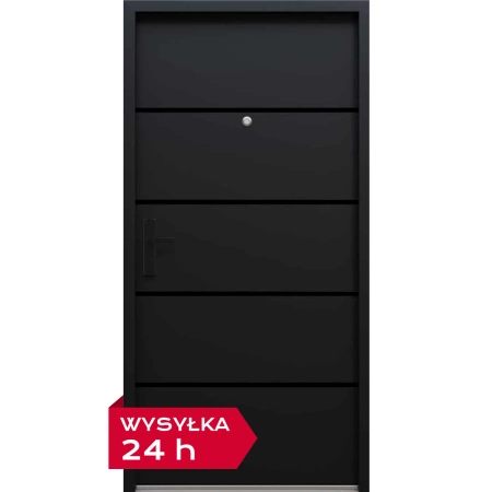 Drzwi wewnątrzklatkowe akustyczne 44 dB atestowane wyciszające stalowe antywłamaniowe RC3 68 mm dymoszczelne czarna klamka antracyt db703 M02
