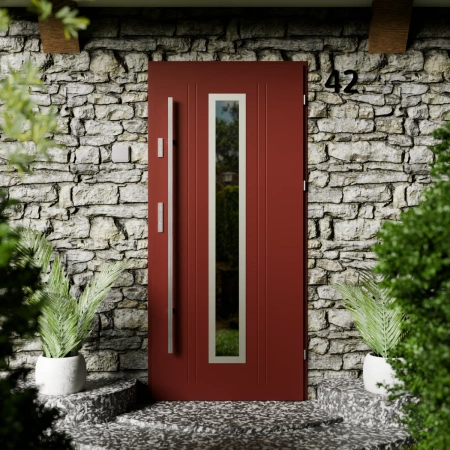 Drzwi zewnętrzne stalowe do domu Presto Inox 72mm z antabą/pochwytem energooszczędne Ud=1.3 lustro weneckie szyba mleczna Program Czyste Powietrze