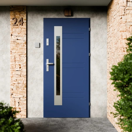 Drzwi zewnętrzne stalowe do domu Weno Inox 72mm z klamką energooszczędne Ud=1.3 przeszklone lustro weneckie szyba mleczna Program Czyste Powietrze