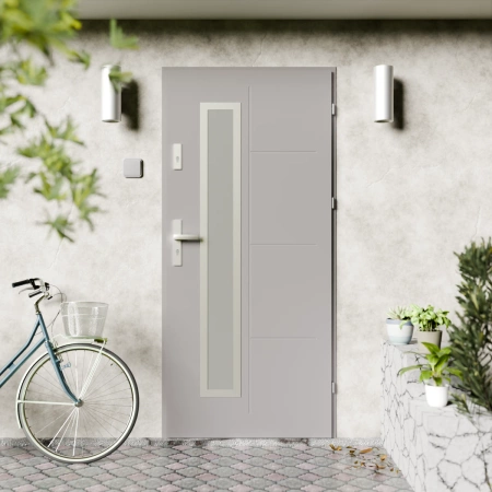 Tinea Inox CK drzwi zewnętrzne 72 mm z klamką energooszczędne Ud-1.3 przeszklone lustro weneckie szyba mleczna Program Czyste Powietrze