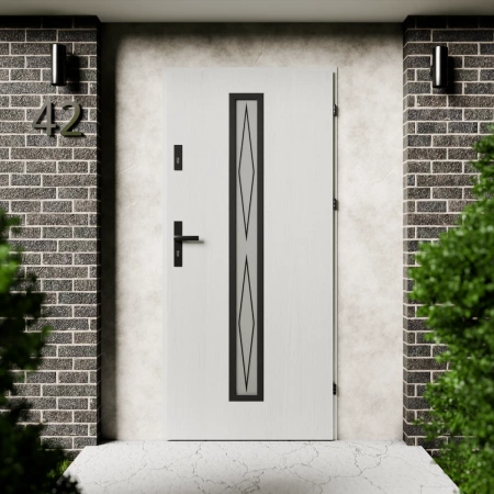 Witro Black CK drzwi zewnętrzne 72 mm z klamką czarną energooszczędne Ud-1.3 szyba mleczna z nadrukiem ceramicznym Program Czyste Powietrze