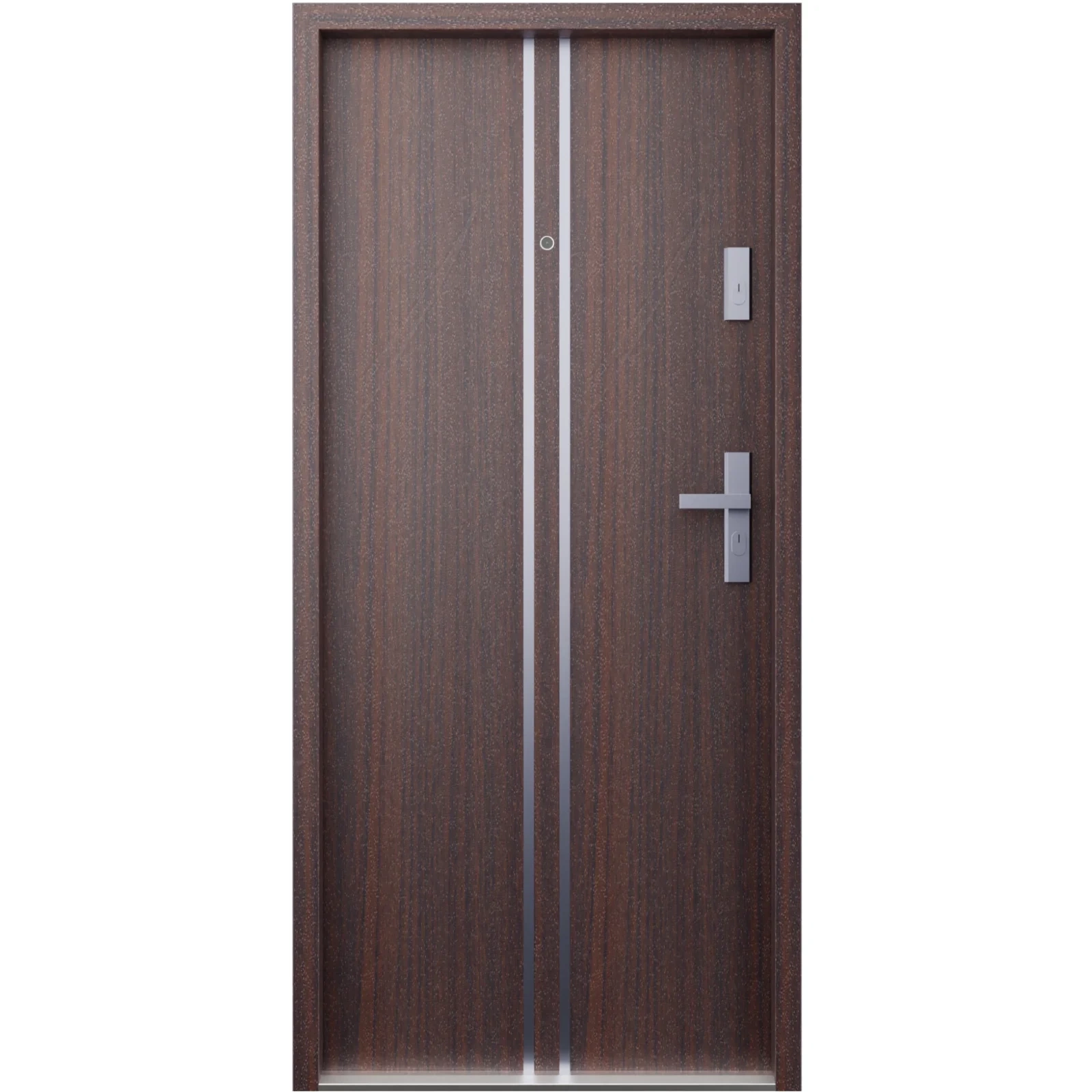 Ekonomiczne drzwi wewnątrzklatkowe wejściowe do mieszkania z klatki schodowej 55 mm stalowe mahoń A7