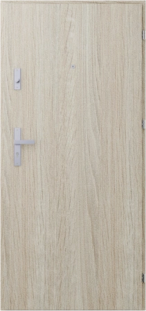 Drzwi wewnątrzklatkowe antywłamaniowe RC3 z Certyfikatem akustyczne wyciszające 47 dB 55 mm stalowe gładkie z klamką inox srebrną dąb sonoma G00