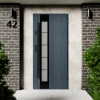 Drzwi zewnętrzne stalowe do domu Sanda Black 72mm z antabą/pochwytem energooszczędne Ud=1.3 lustro weneckie szyba mleczna Program Czyste Powietrze