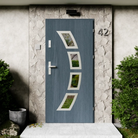 Drzwi zewnętrzne stalowe do domu Cinea Inox 72mm z klamką energooszczędne Ud=1.3 przeszklone lustro weneckie szyba mleczna Program Czyste Powietrze