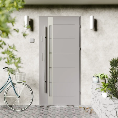 Drzwi zewnętrzne stalowe do domu Toreno Inox 72mm z antabą/pochwytem energooszczędne Ud=1.3 lustro weneckie szyba mleczna Program Czyste Powietrze