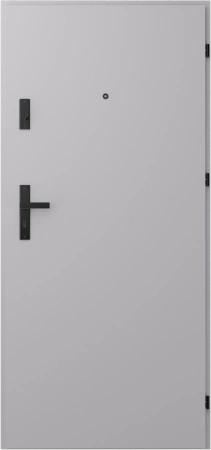 Drzwi wewnątrzklatkowe antywłamaniowe RC3 z Certyfikatem akustyczne wyciszające 47 dB 55 mm stalowe z klamką czarną i aplikacjami szare A7