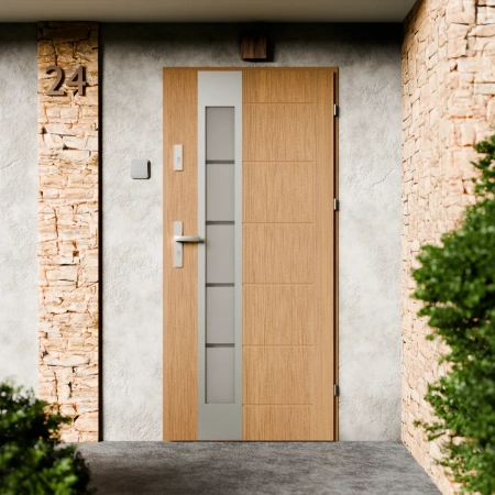 Sanda Inox CK drzwi zewnętrzne 72 mm z klamką energooszczędne Ud-1.3 przeszklone lustro weneckie szyba mleczna Program Czyste Powietrze