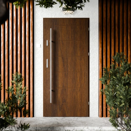 Basic Inox CK drzwi zewnętrzne 72 mm z antabą/pochwytem energooszczędne Ud-1.3 bez przeszklenia pełne Program Czyste Powietrze