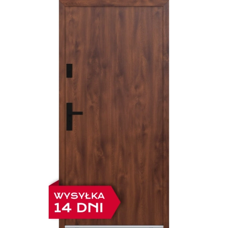 Drzwi zewnętrzne do domu stalowo aluminiowe 68 mm z klamką czarną ATU68 orzech Program Czyste Powietrze M527