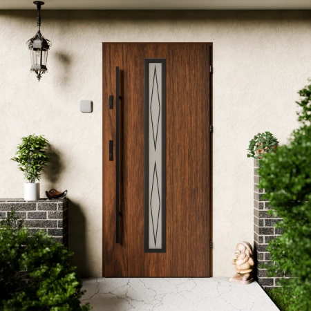 Drzwi zewnętrzne stalowe do domu Witro Black 72mm z antabą/pochwytem energooszczędne Ud=1.3 szyba z nadrukiem ceramicznym Program Czyste Powietrze
