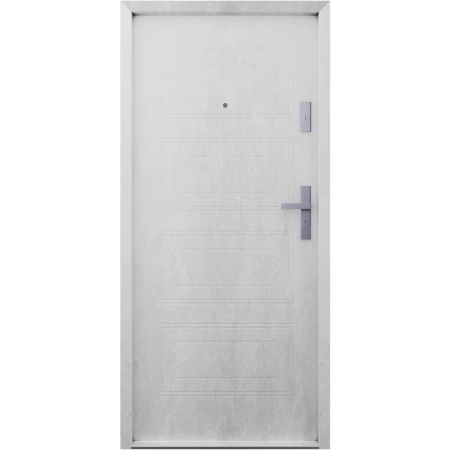 Drzwi wewnątrzklatkowe antywłamaniowe w klasie RC4 55 mm stalowe z klamką i zawiasami srebrnymi inox beton T34