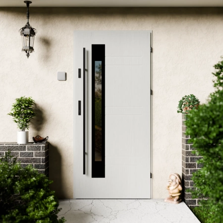 Drzwi zewnętrzne stalowe do domu Weno Black 72mm z antabą/pochwytem energooszczędne Ud=1.3 lustro weneckie szyba mleczna Program Czyste Powietrze