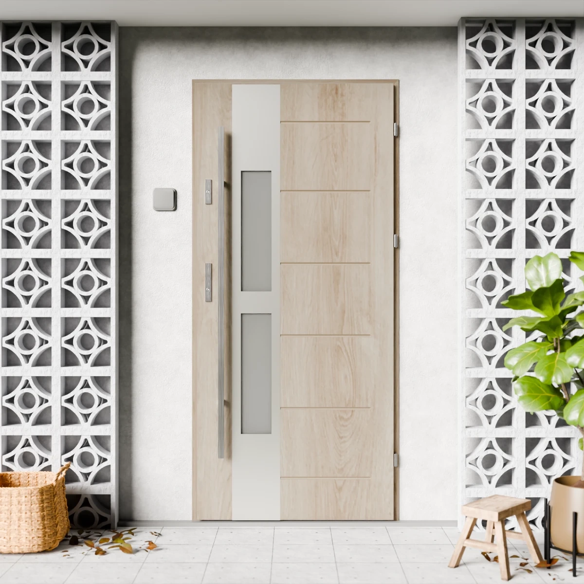 Drzwi zewnętrzne stalowe do domu Anda Inox 72mm z antabą/pochwytem energooszczędne Ud=1.3 lustro weneckie szyba mleczna Program Czyste Powietrze